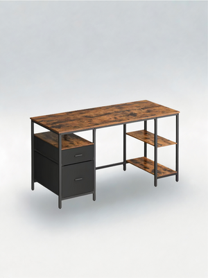 ErgoFlow Rustic - Bureau d’Ordinateur 140 cm avec Rangement - Style Industriel