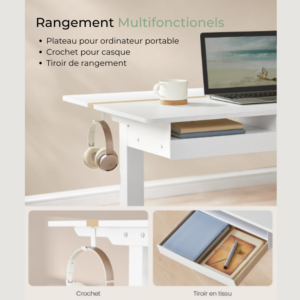 Bureau assis debout électrique - 160 cm x 70 cm – Performance ErgoFlow Pro