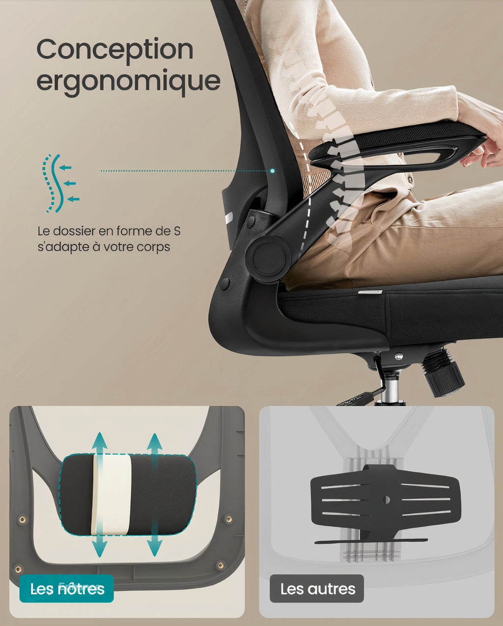 Chaise de bureau ergonomique avec appui-tête – Ergolite Pro – Dossier maille respirante