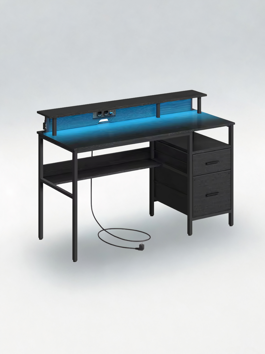 ErgoX Lite - Bureau Gamer avec LED, Prises électriques intégrées