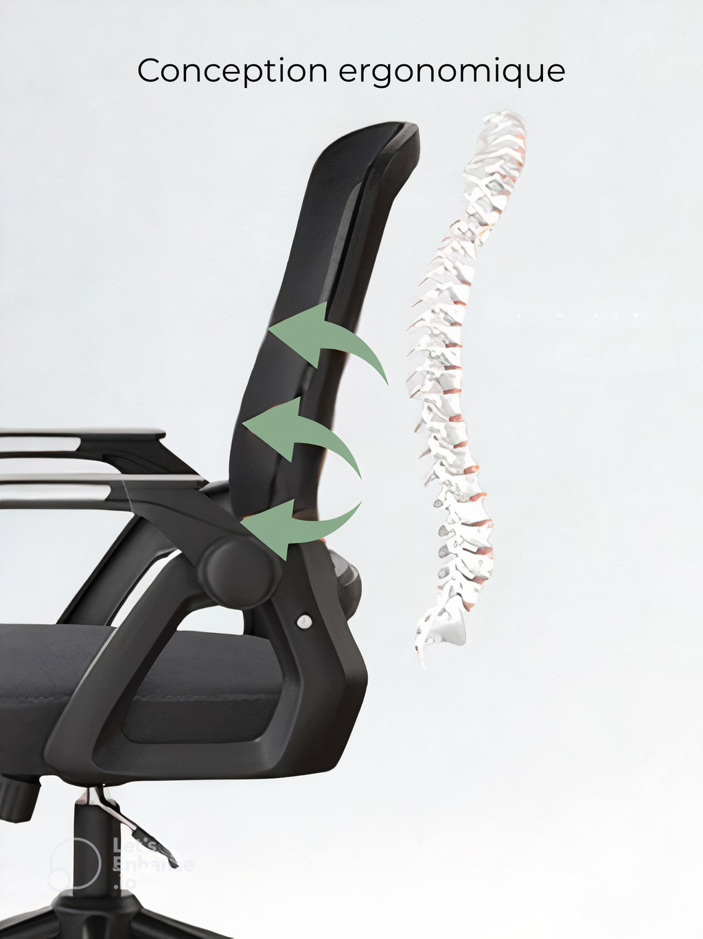 Chaise ergonomique sans appui-tête – Ergolite Pure – Réglable, dossier maille – Noir