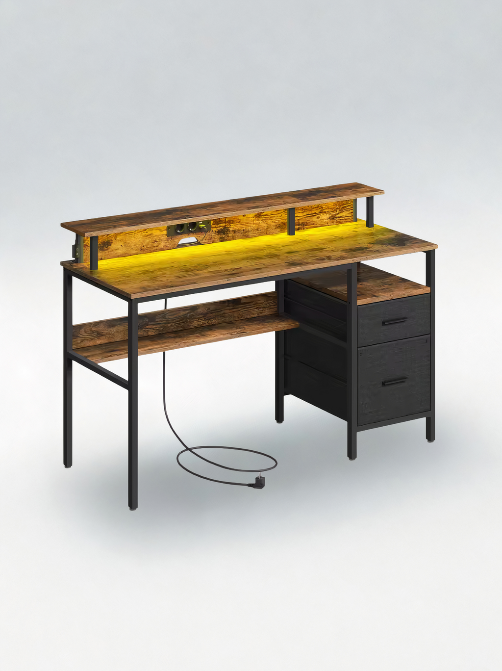 ErgoX Lite - Bureau Gamer avec LED, Prises électriques intégrées
