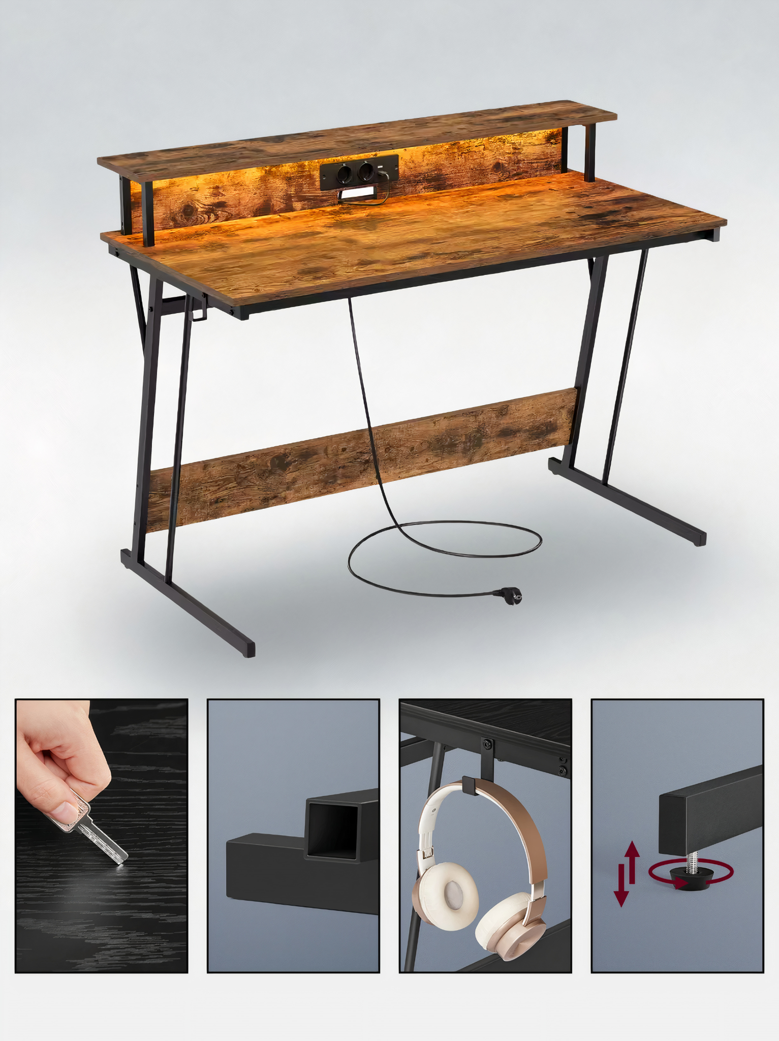 ErgoX One - Bureau Gamer LED & Multiprise intégrées