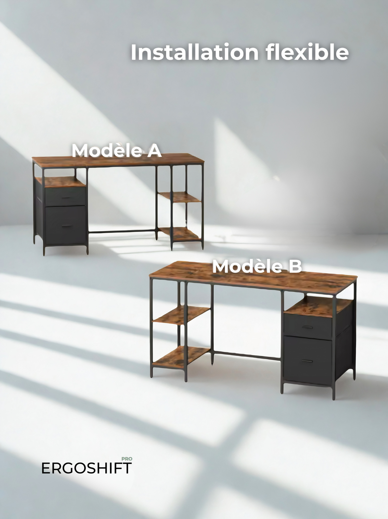 ErgoFlow Rustic - Bureau d’Ordinateur 140 cm avec Rangement - Style Industriel