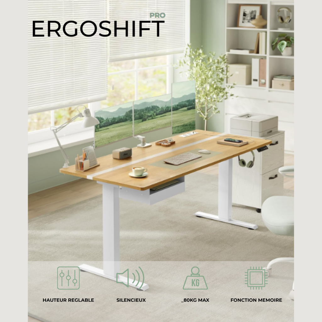 Bureau assis debout électrique - 160 cm x 70 cm – Performance ErgoFlow Pro