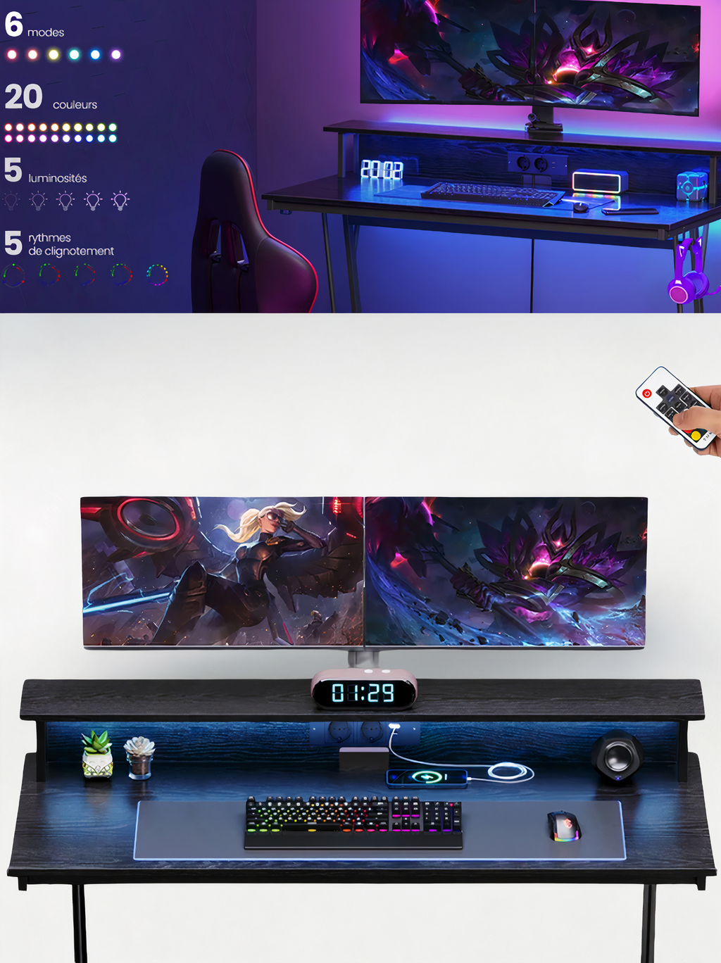 ErgoX One - Bureau Gamer LED & Multiprise intégrées