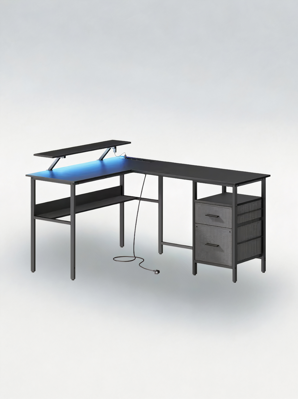 ErgoX Pulse – Bureau gaming d’Angle à LED - Ports USB & multiprise intégrés