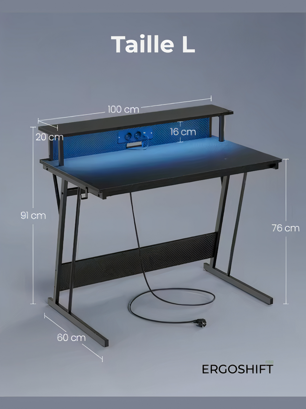 ErgoX One - Bureau Gamer LED & Multiprise intégrées