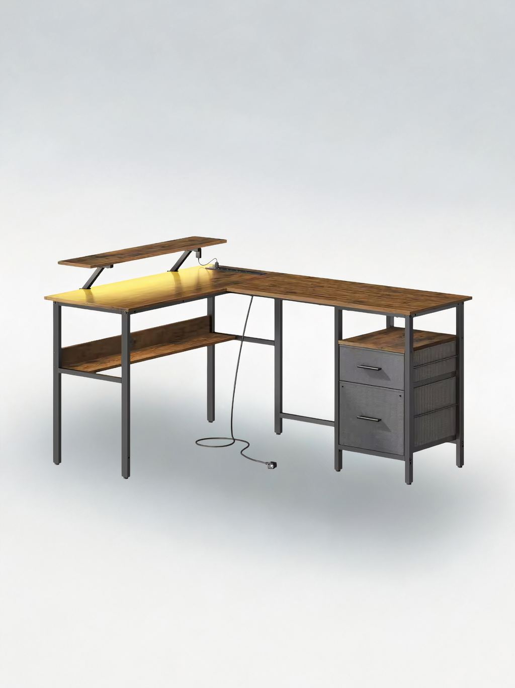 ErgoX Pulse – Bureau gaming d’Angle à LED - Ports USB & multiprise intégrés
