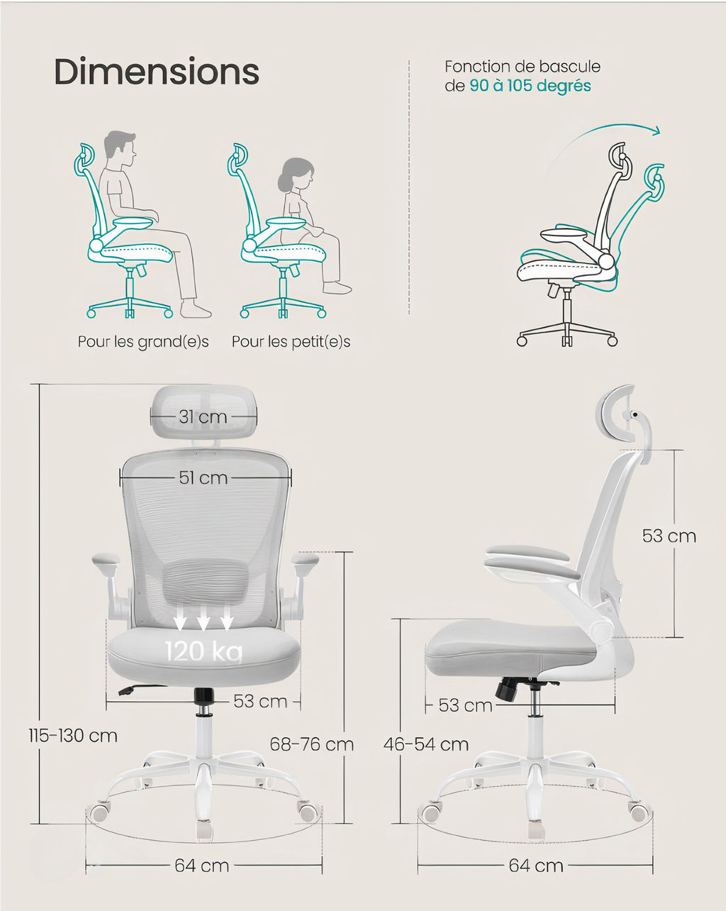 Chaise de bureau ergonomique avec appui-tête – Ergolite Pro – Dossier maille respirante