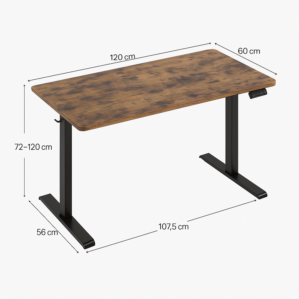 Bureau assis debout électrique - 120 cm x 60 cm – Confort ErgoFlow Light