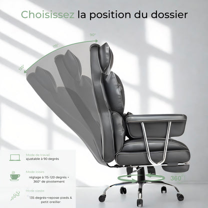 Fauteuil de Bureau Haut de Gamme avec Repose-Pieds - Ergoluxe Plus